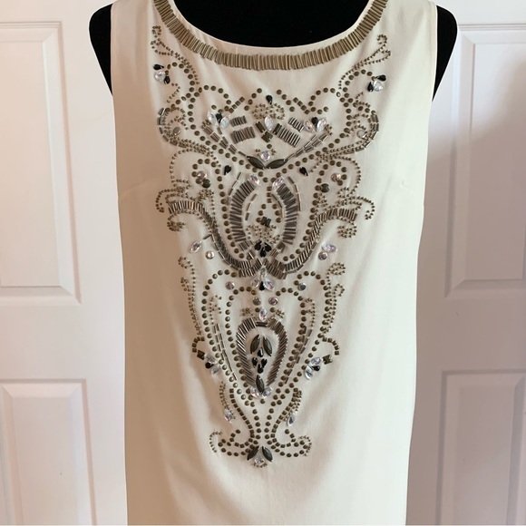 Alya Ivory Beaded Tunic Length Sleeveless Top with Open Tie Back - Picture 2 of 8